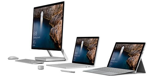 Microsoft brand desktop and laptops on display