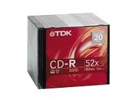 TDK 52x CD-R, Branded Surface, 20-pack jewel case