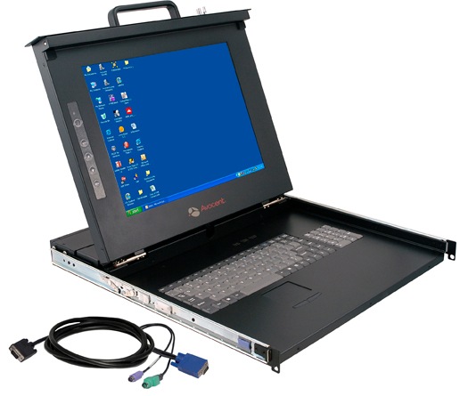 Avocent 1U 17” Single Rail LCD Rack Console w/ integrated 8-port KVM Switch