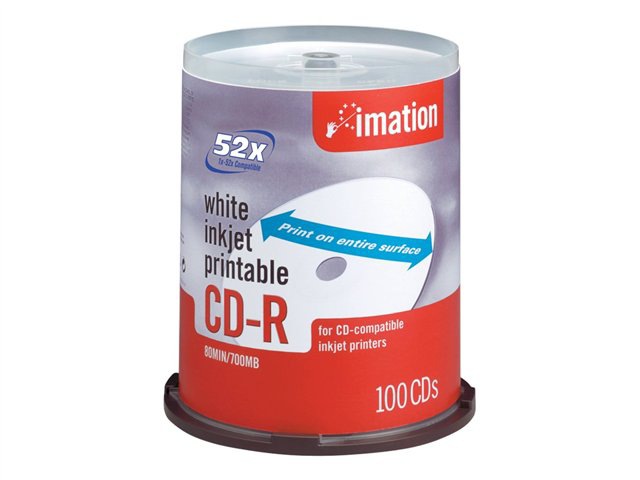 Imation 52x CD-R 100 Pack Spindle White Inkjet Printable
