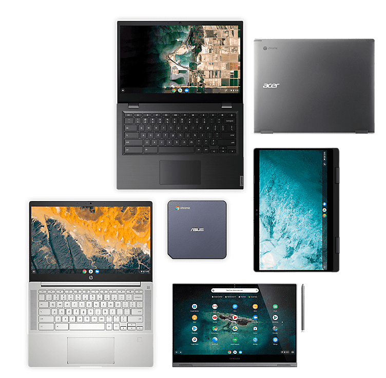 A grouping of Chrome OS devices.