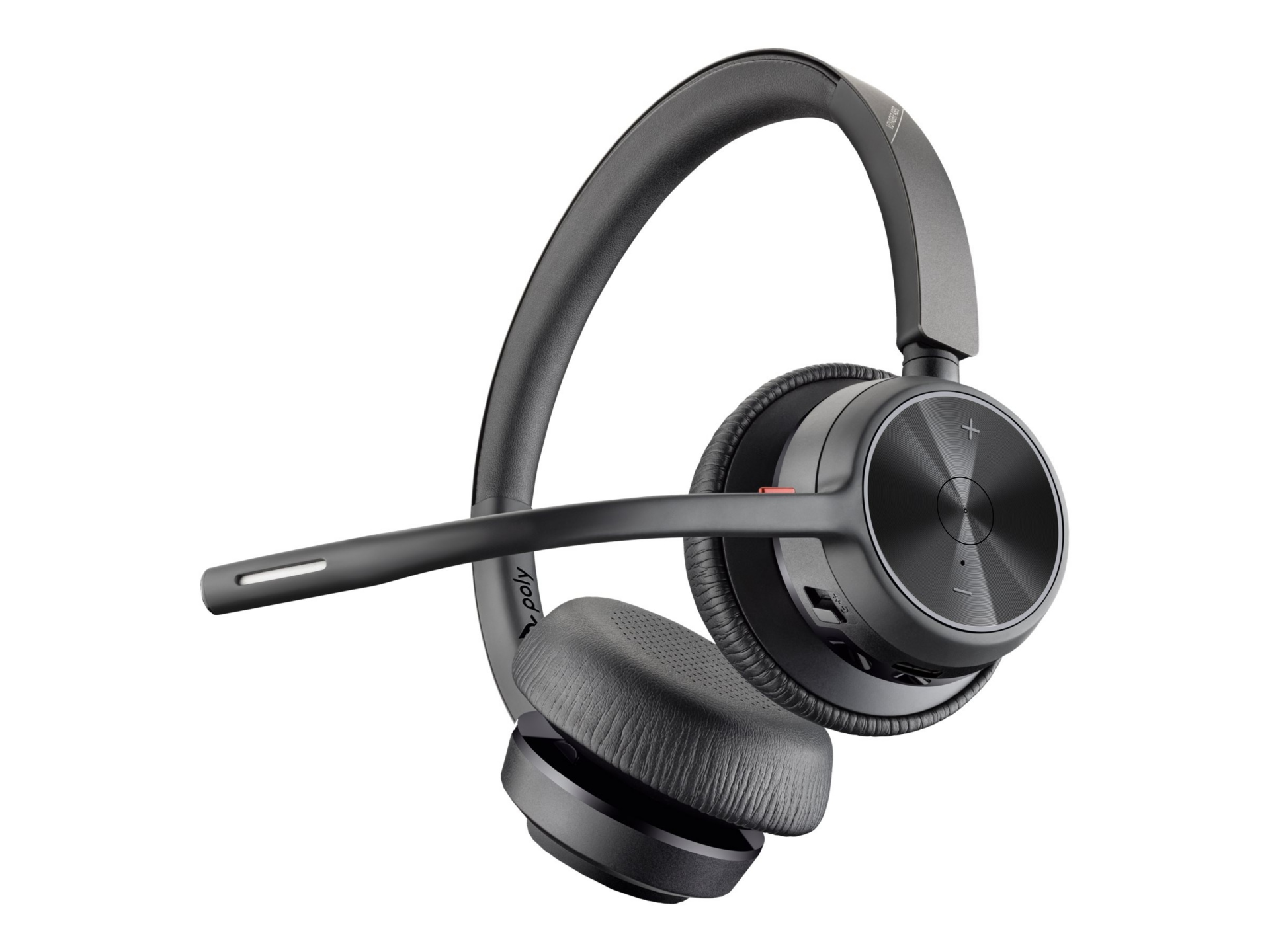 A wireless bluetooth headset at an angle.