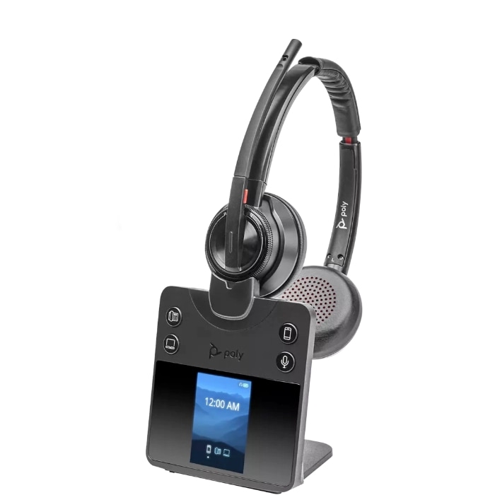 A wireless DECT headset at an angle.