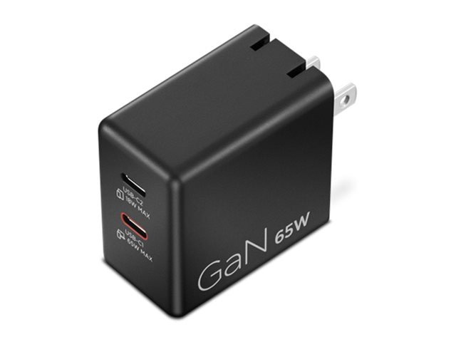 Lenovo Dual USB-C 65W GaN Charger - 2-Port - US Plug - Black