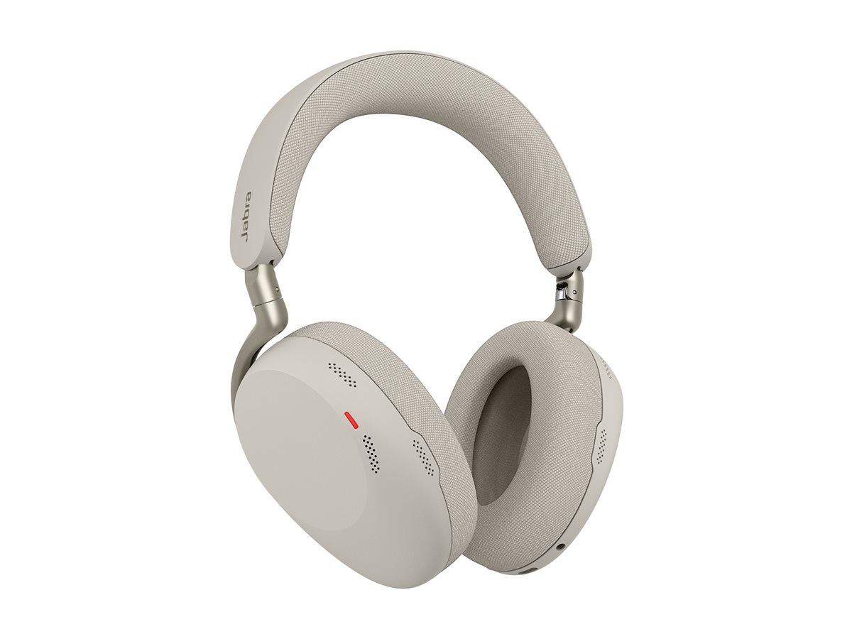 An grey angled wireless headset.