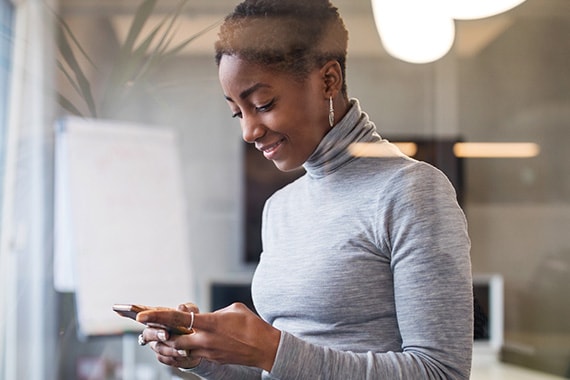 woman securely using phone remotely