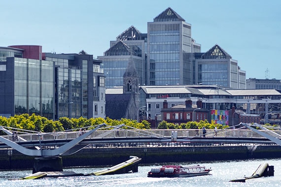 downtown belfast ireland along river lagan during the day