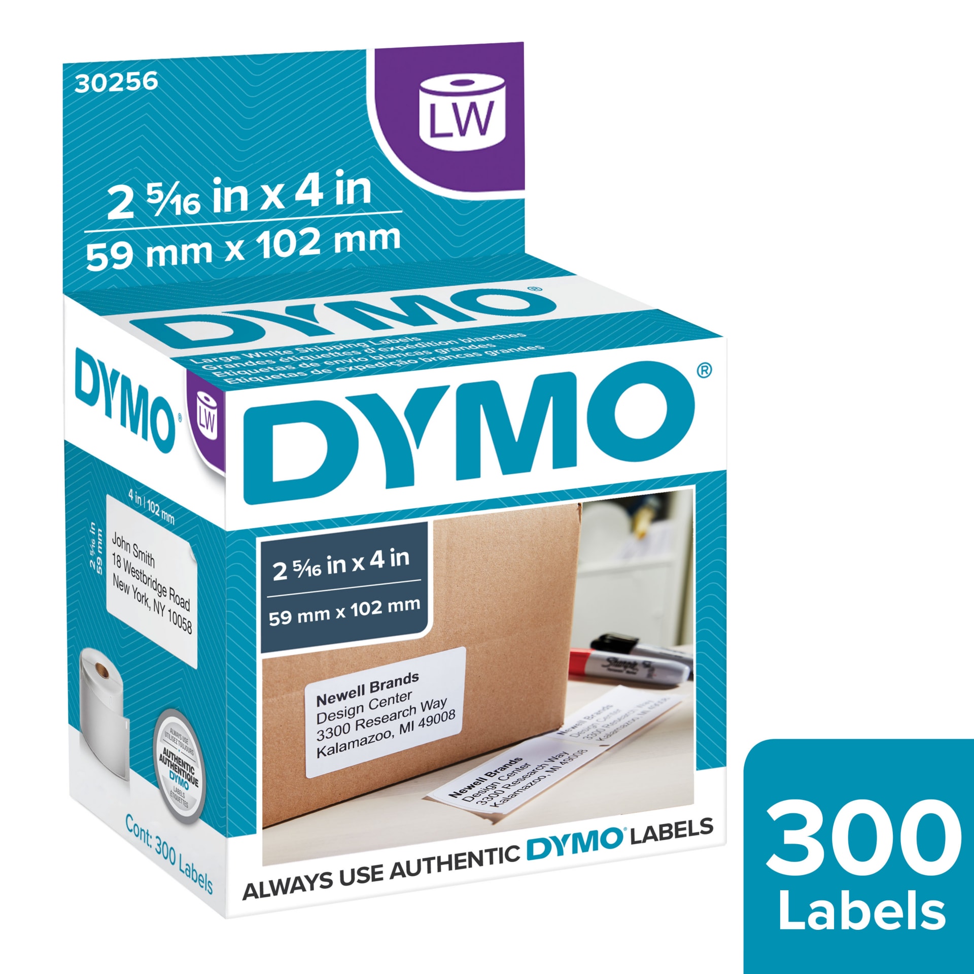 DYMO Authentic LW Large Shipping Labels (2-5/16” x 4”), 1 Roll