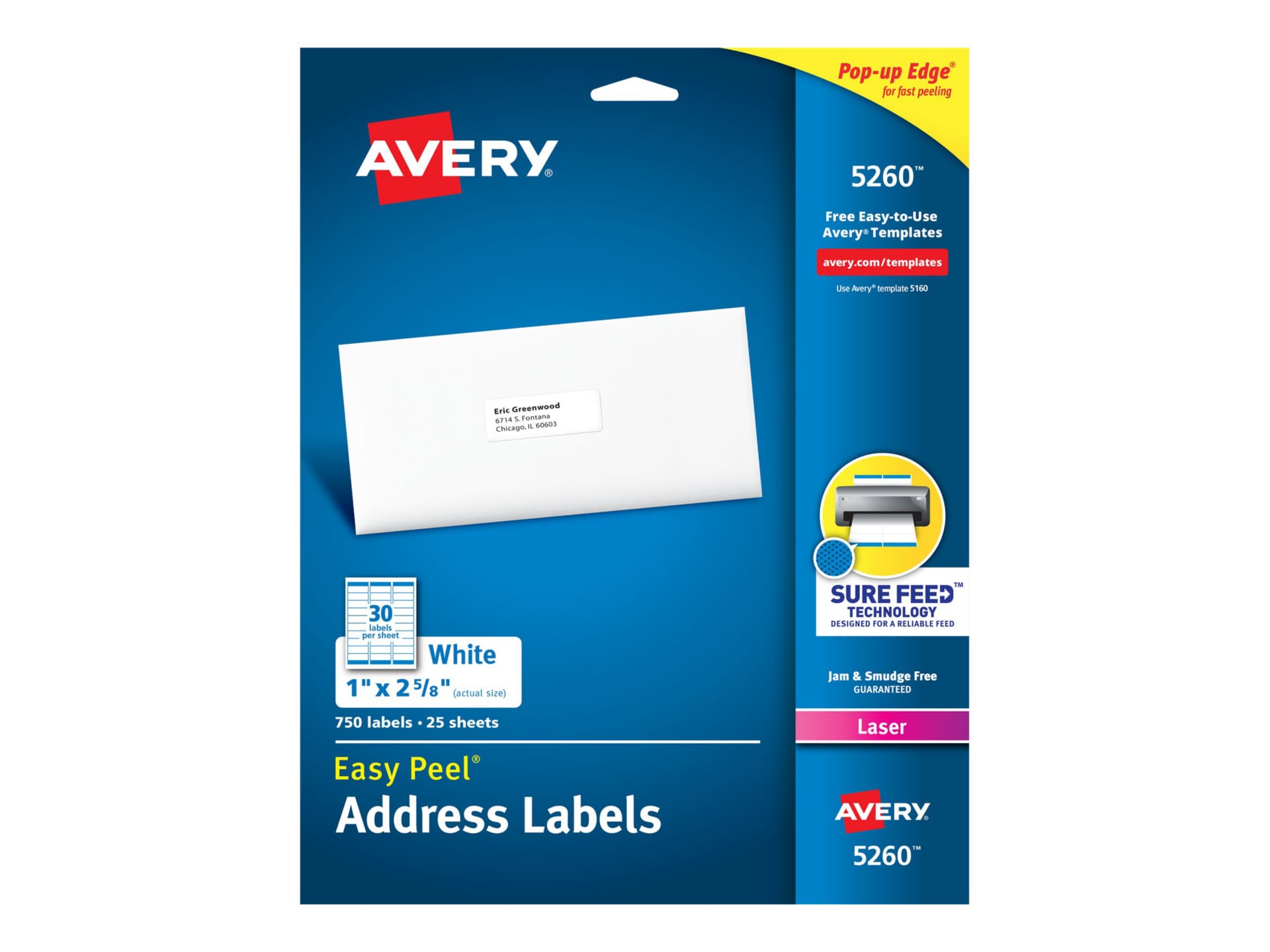 Avery Easy Peel White Mailing Labels 5260 Printer Paper