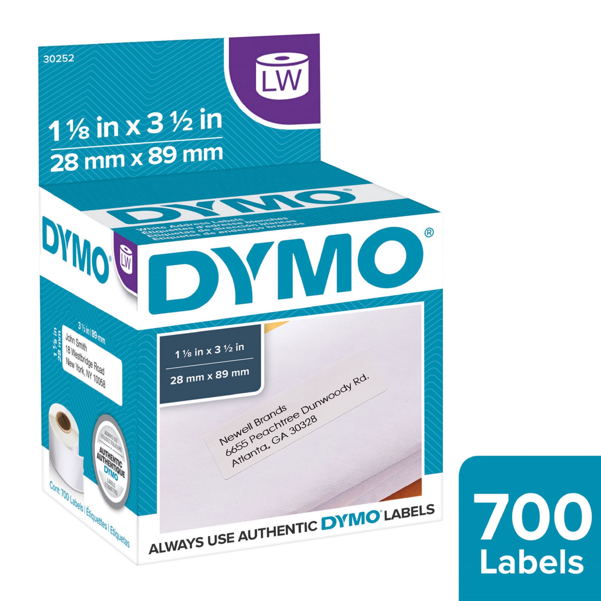 DYMO Authentic LW Mailing Address Labels (1-1/8" x 3-1/2"), (700 labels)