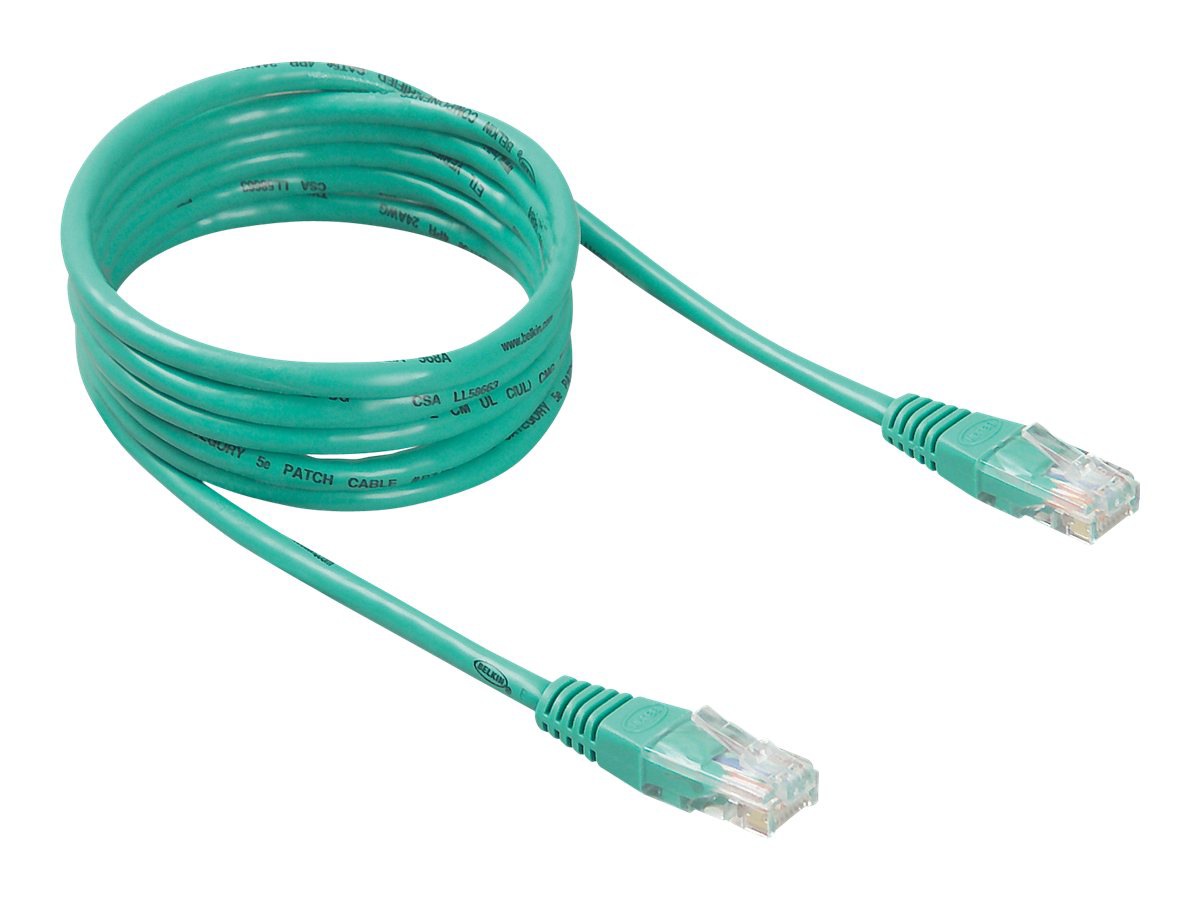 Belkin Cat5e/Cat5 7ft Green Ethernet Patch Cable, No Boot, PVC, UTP, 24 AWG, RJ45, M/M, 350MHz, 7'
