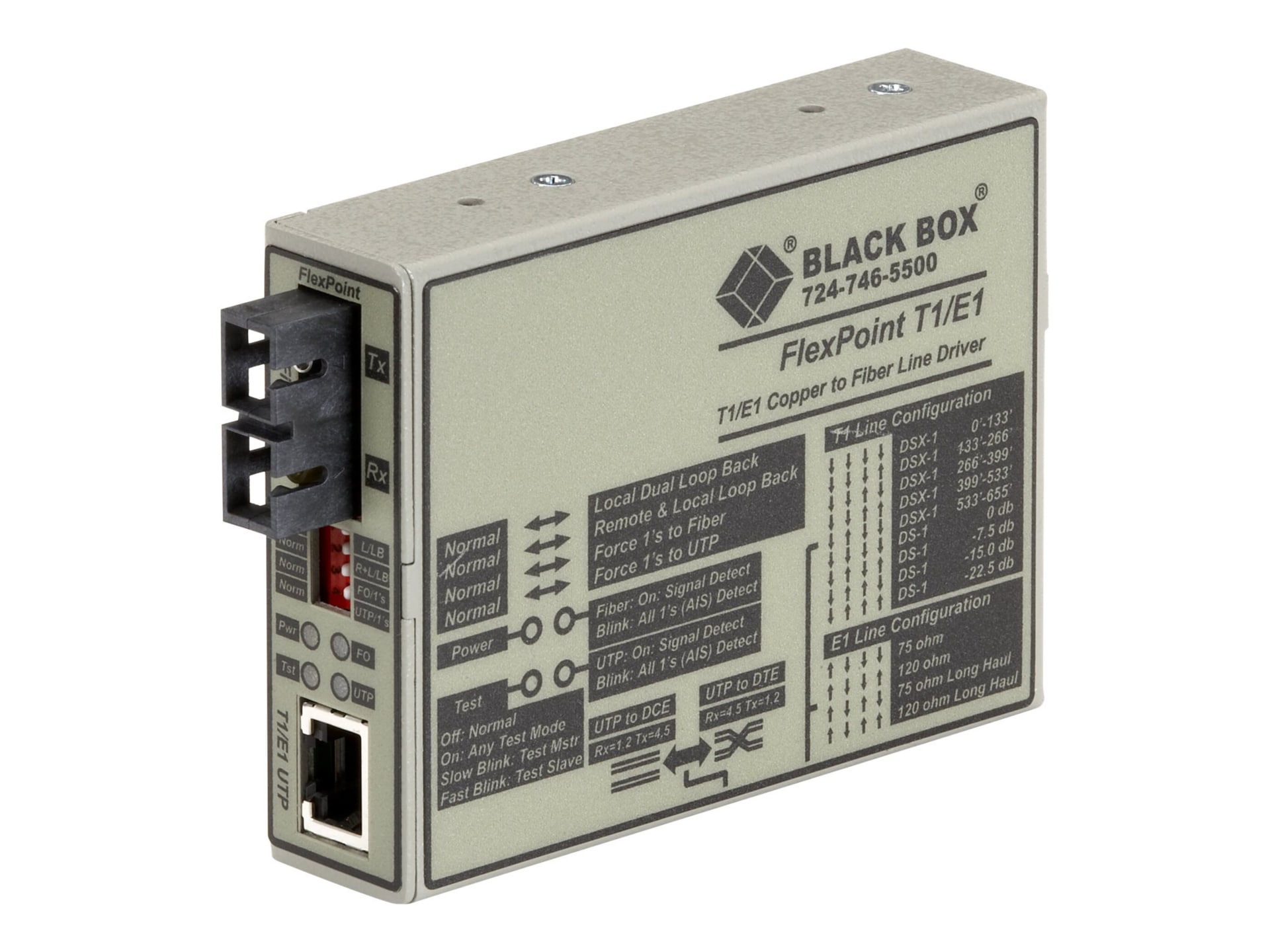 Black Box FlexPoint T1/E1 to Fiber Converter - fiber media converter