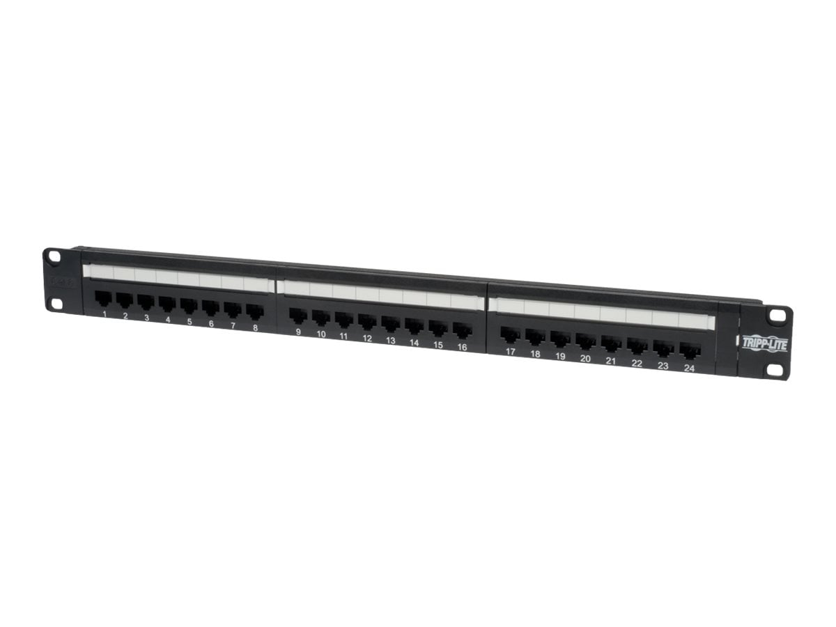 Tripp Lite 24-Port Cat6 Cat5 Patch Panel Feed Through Rackmount 568A/B RJ45 1URM TAA - patch panel - 1U - 19"