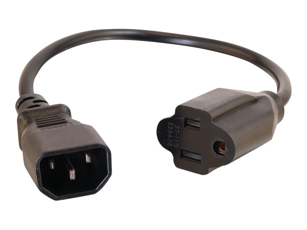 Thumbnail 2 of 4 for C2G 1ft Monitor Power Adapter Cord - 18 AWG - IEC320C14 to NEMA 5-15R
