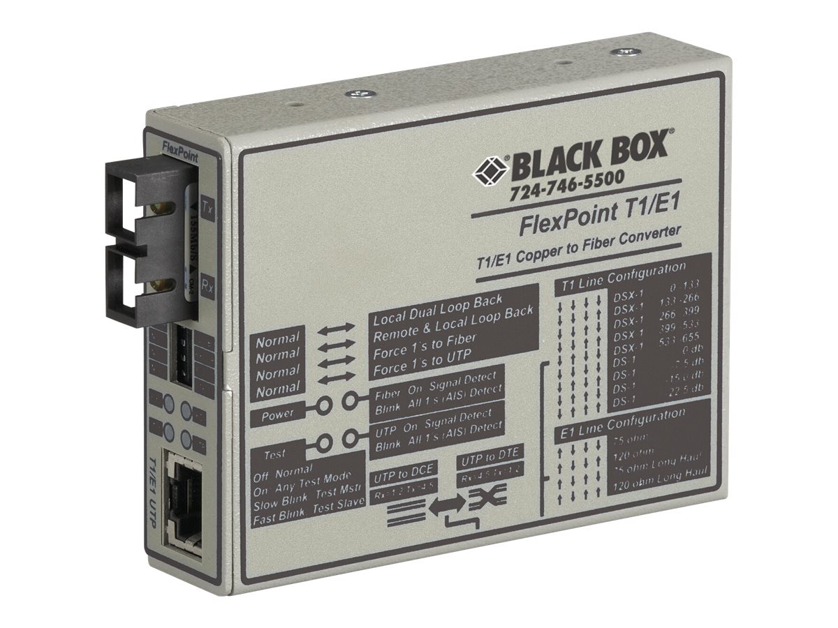Black Box FlexPoint T1/E1 to Fiber Converter - fiber media converter