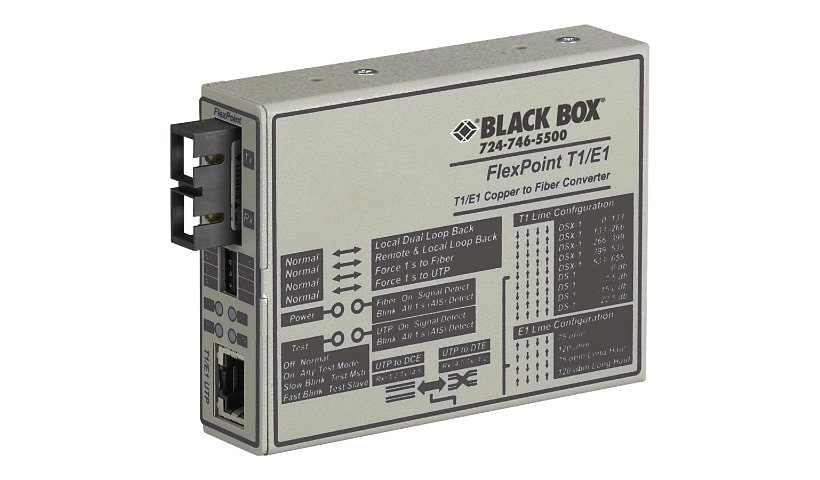Black Box FlexPoint T1/E1 to Fiber Converter - fiber media converter