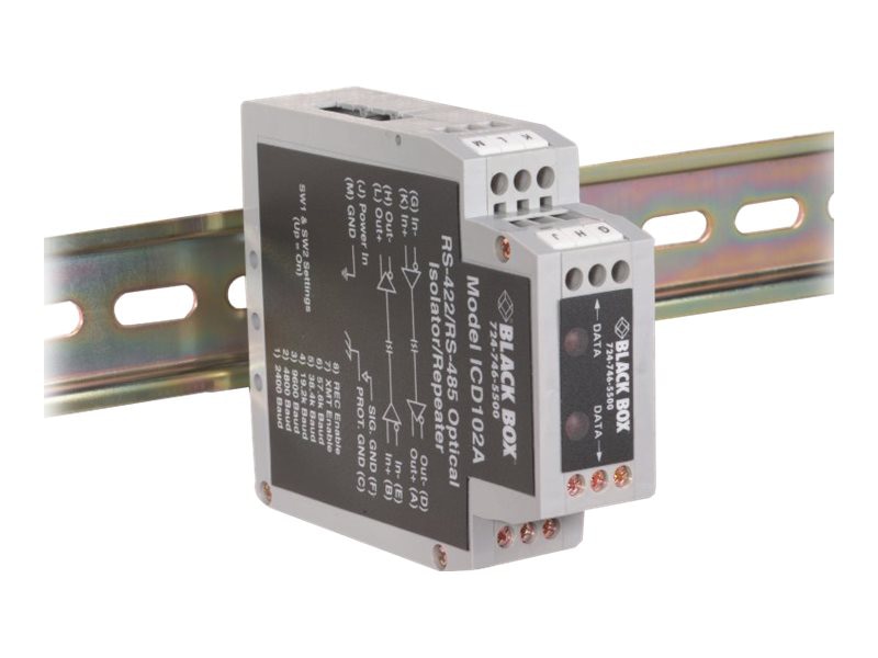Black Box RS-422 and RS-485 DIN Rail Optical Isolator/Repeater - repeater - RS-422, RS-485