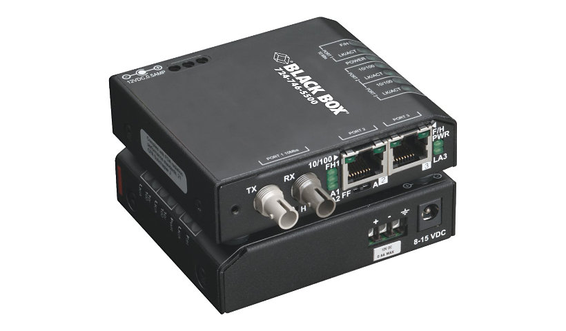 Black Box Hardened Media Converter Switch 100-240-VAC - fiber media converter - 10Mb LAN, 100Mb LAN