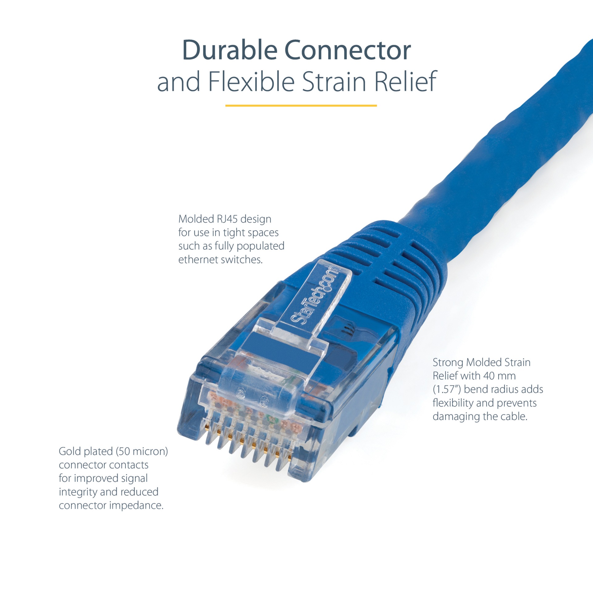 Thumbnail 4 of 14 for StarTech.com 5ft Blue CAT6 Ethernet Cable - Molded CAT6 Patch Cord - PoE++ Gigabit Network Cable - M/M