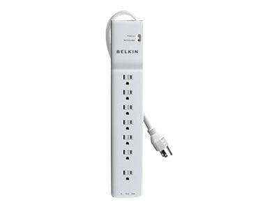 Belkin 7-Outlet Surge Protector - 6ft Cord - Right Angle Plug - 2320J - Telephone Protection - White