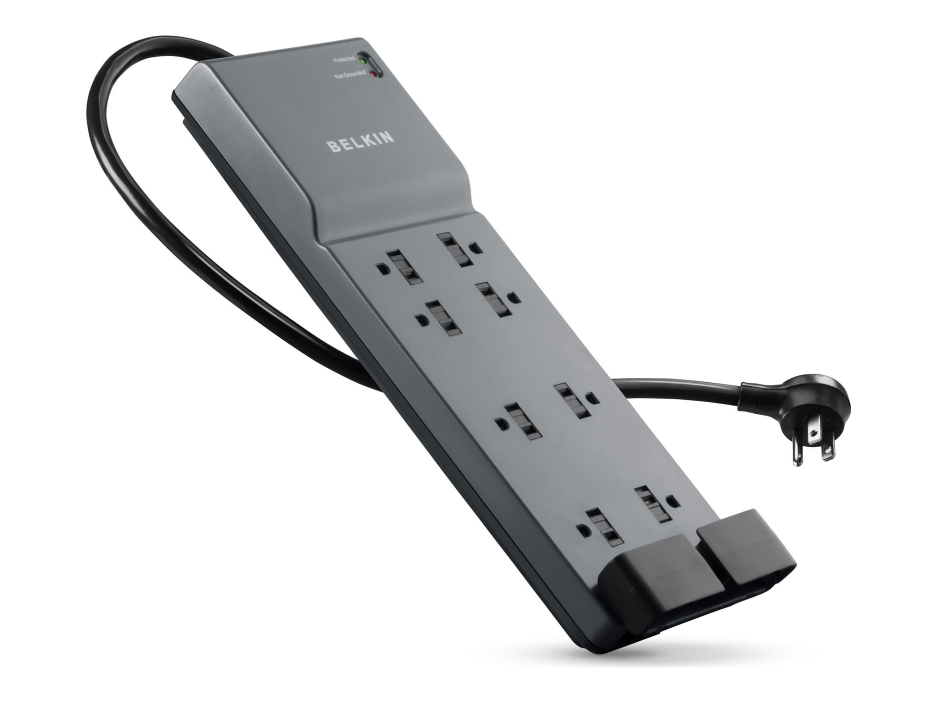 Belkin 8-Outlet Surge Protector - 6ft Cord - Right Angle Plug - 3550J - Telephone Protection - Grey