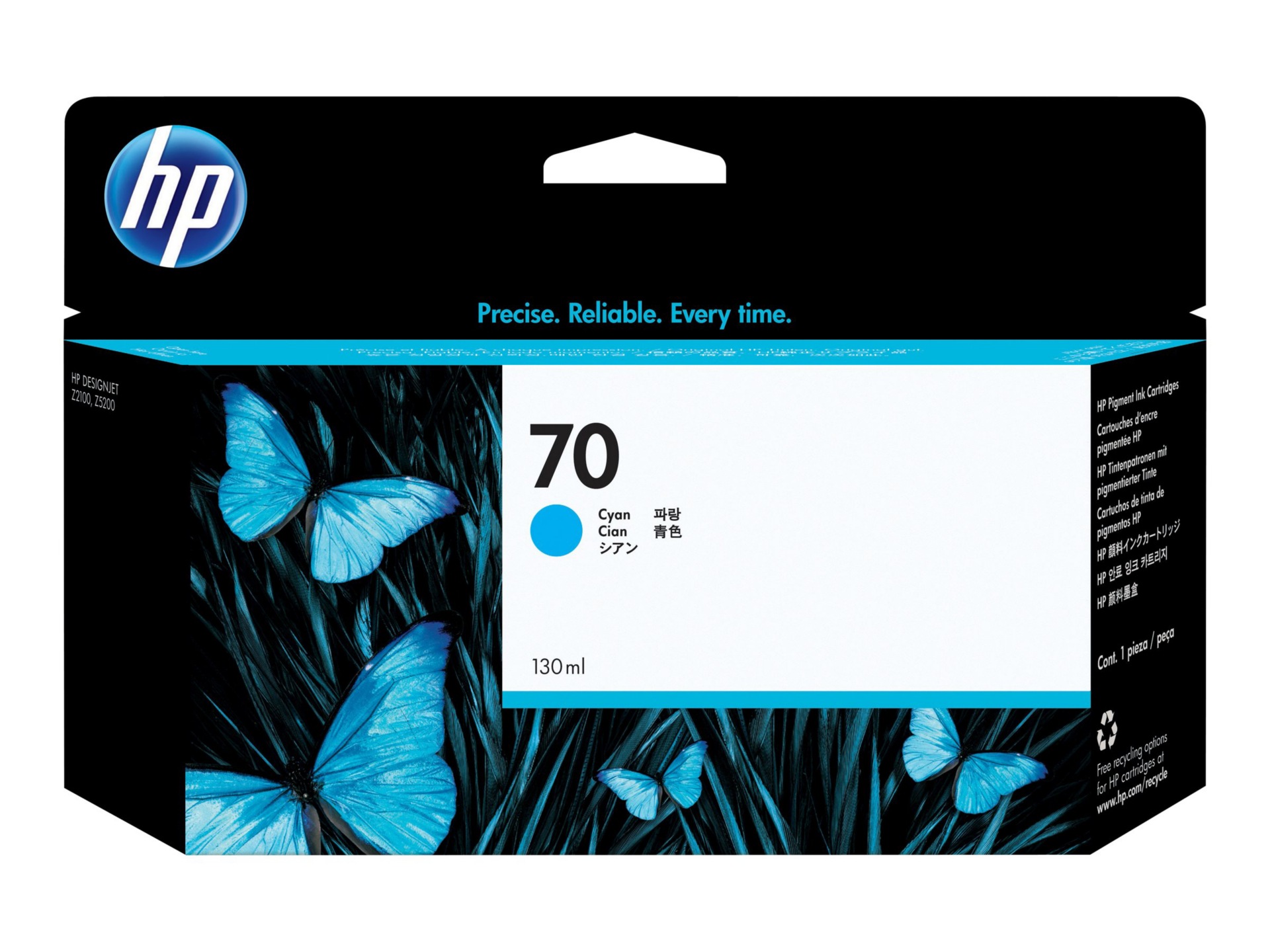 HP 70 (C9452A) Original Inkjet Ink Cartridge - Single Pack - Cyan - 1 Each