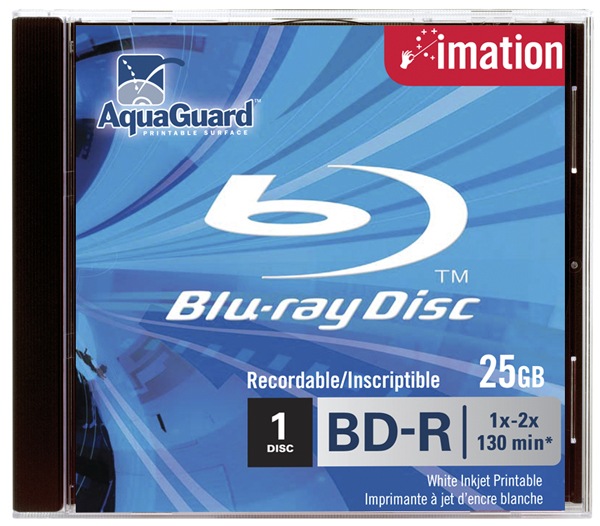 Imation 2x Blu-ray BD-R Single Layer 25GB White Ink Jet w/Aquaguard