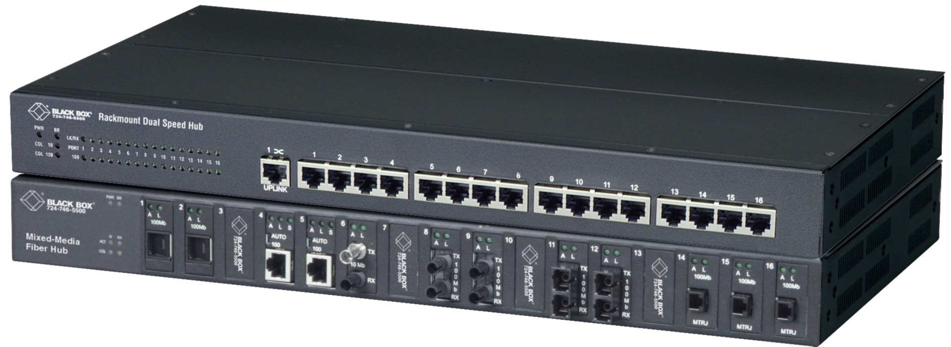 Black Box 16-Port Master Rackmount Dual-Speed 10/100 Stackable Hub