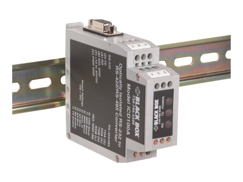 Black Box RS-232<->RS-422/RS-485 DIN Rail Opto-Isolated Convertor - serial adapter - RS-232 - RS-422/485