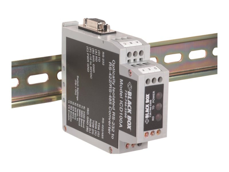 Black Box RS-232u003c-u003eRS-422/RS-485 DIN Rail Opto-Isolated Convertor - serial  adapter - RS-232 - RS-422/485 - ICD100A - Transceiver Modules - CDW.com