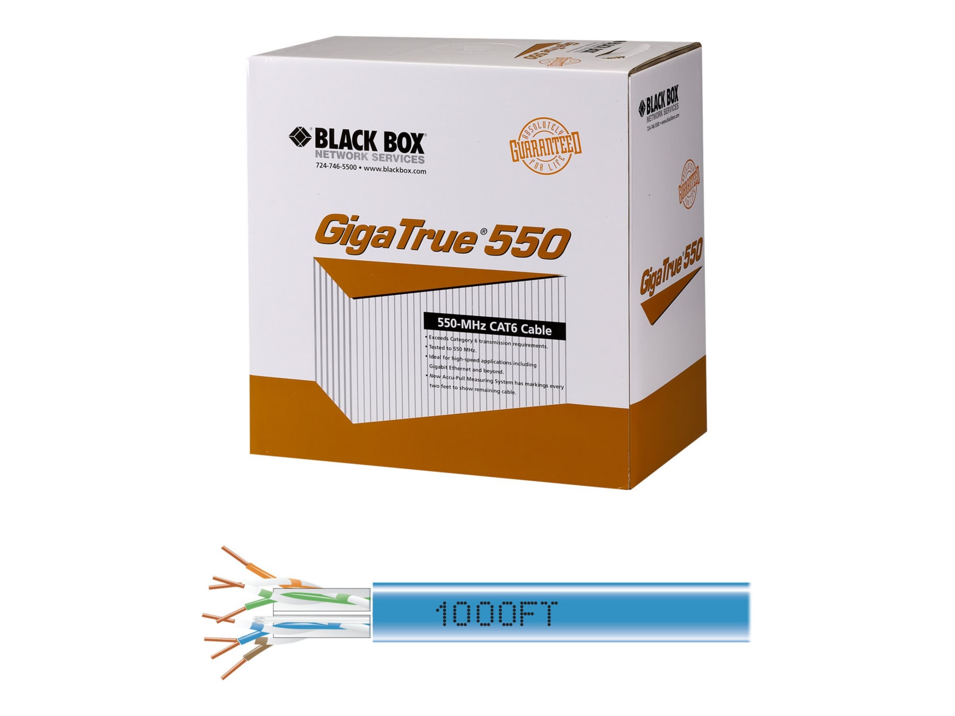 Black Box 1,000Ft CAT6 Solid Bulk Cable 550-MHZ UTP Blue CMR PVC, Box