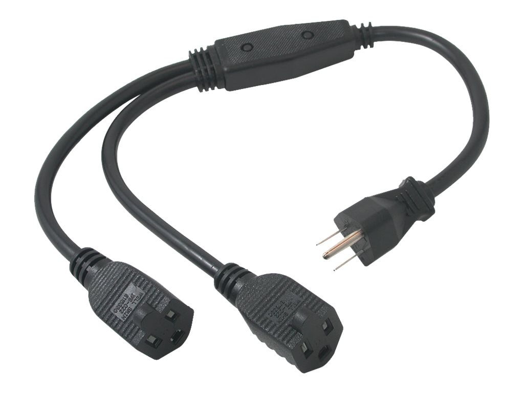 C2G 18in 1-to-2 Power Cord Y Splitter - 16 AWG - NEMA 5-15P to 2x 5-15R