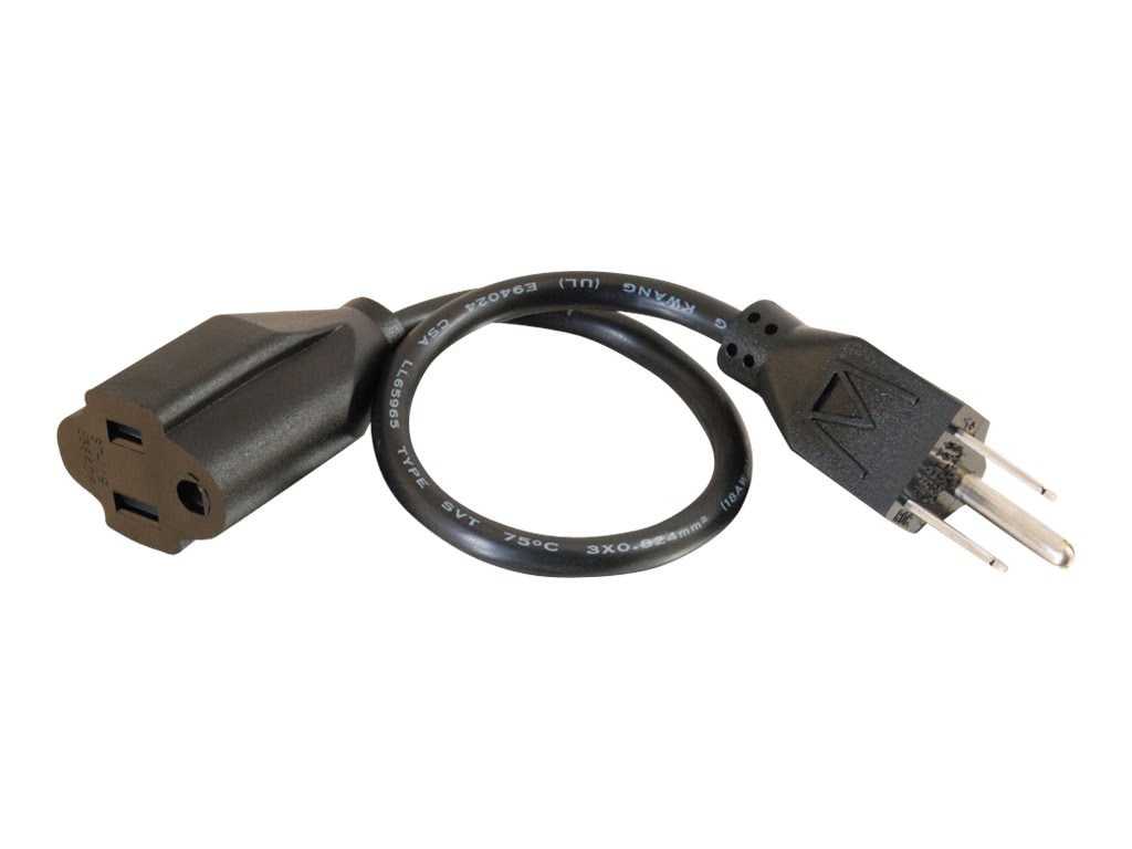 C2G 1ft Power Extension Cord - 18 AWG - Outlet Saving Cord - rallonge de câble d'alimentation - NEMA 5-15 pour NEMA 5-15 - 0.3 m