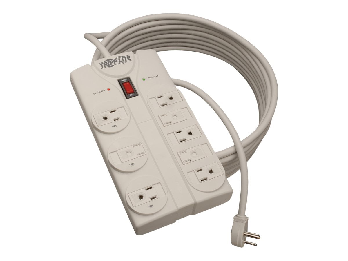 Tripp Lite Protect It! 8-Outlet Surge Protector, 25 ft. Cord with Right-Angle Plug, 1440 Joules, Diagnostic LEDs, Light