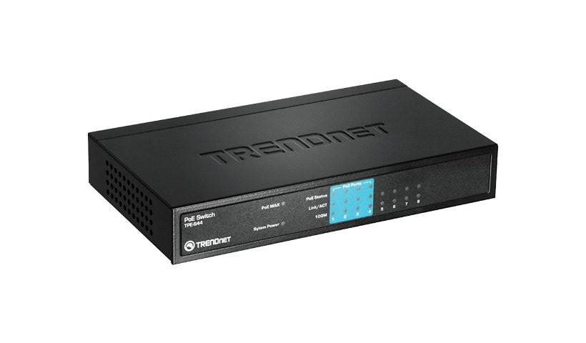 TRENDnet 8-Port 10/100Mbps PoE Switch, 4 x 10/100 Ports, 4 x 10/100 PoE Ports, 30W PoE Power Budget, 1.6 Gbps Switching
