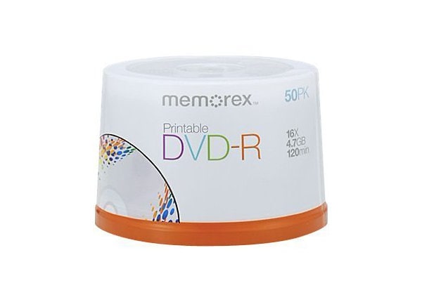 Memorex 50 Pack Spindle DVD-R 4.7GB Printable