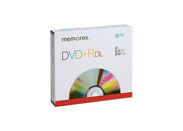 Memorex DVD+R Double Layer 8.5GB 8x Slim Jewel Cases – 5 Pack