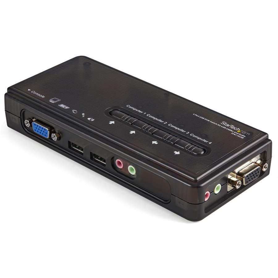StarTech.com 4 Port Black USB KVM Switch Kit with Cables and Audio - deskto