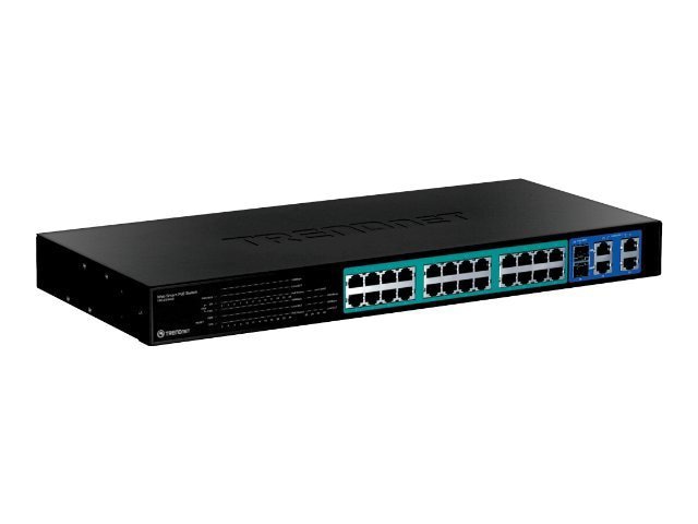 TRENDnet 28-Port 10/100Mbps Web Smart PoE+ Switch, 20 x PoE Ports, 4 x PoE+ Ports, 2 x Gigabit Ports, 2 x Shared Gigabit