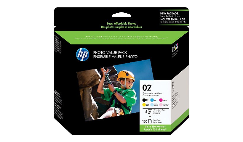 HP Custom 02 Series 150-Sheet Photo Value Pack - 6 - black, yellow, cyan, m