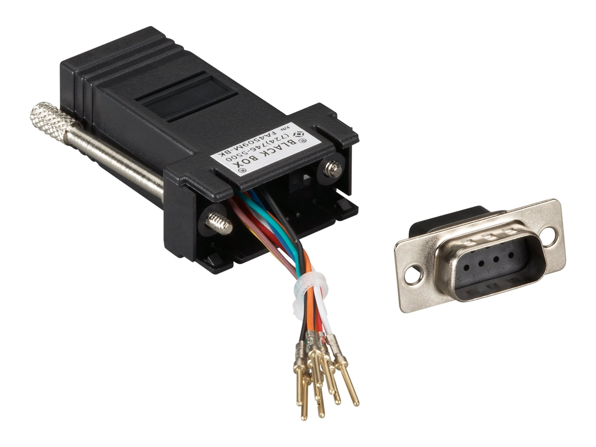 Black Box Modular Adapter Kit Unassembled, DB9M / RJ45F, Black,Thumbscrews