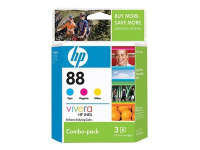 HP 88 (CC606FN) 3-pack Cyan/Magenta/Yellow Original Ink Cartridges     

