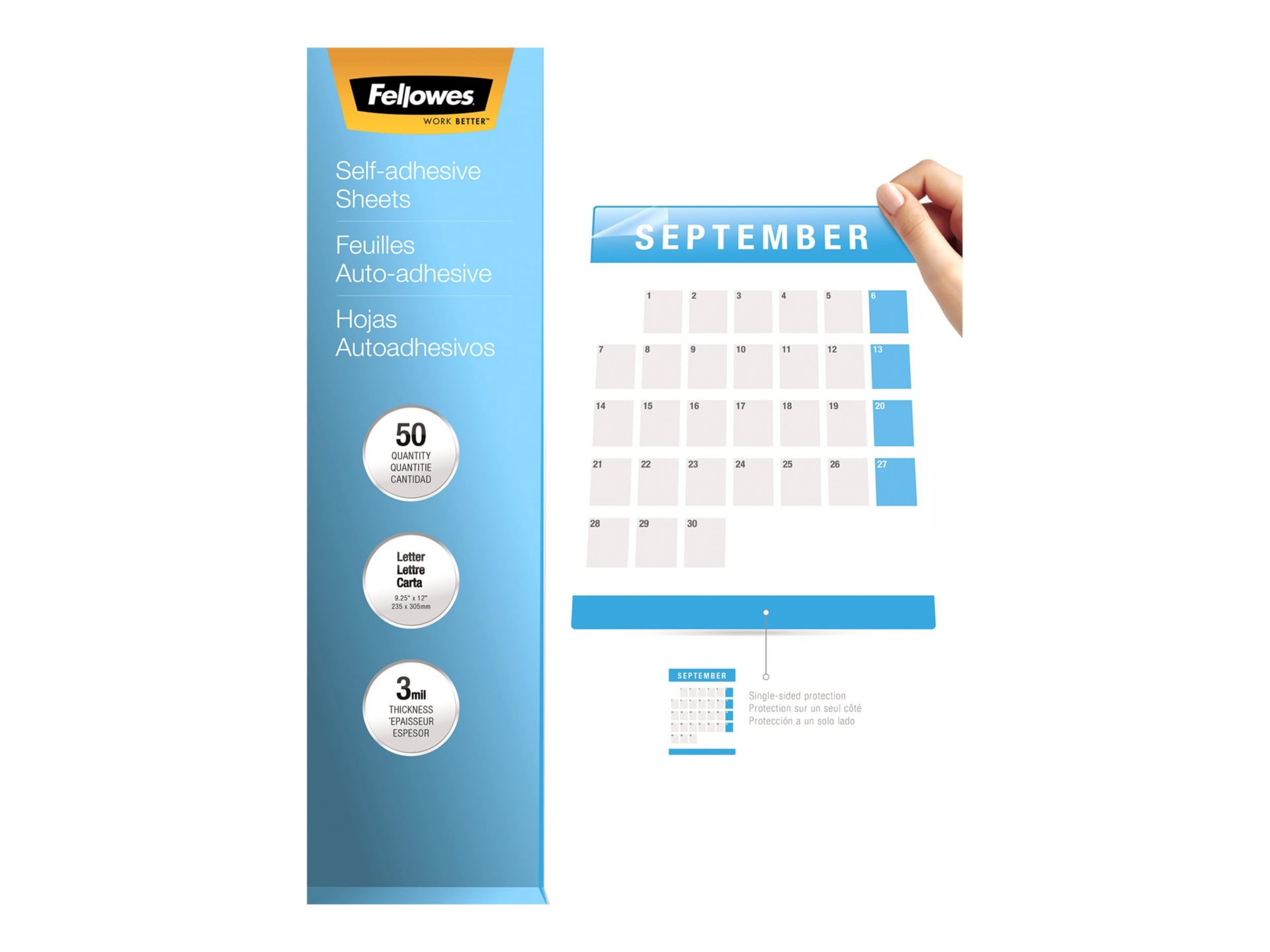 Fellowes - 50-pack - clear - glossy - 9.25 in x 12 in - self-adhesive laminating pouches