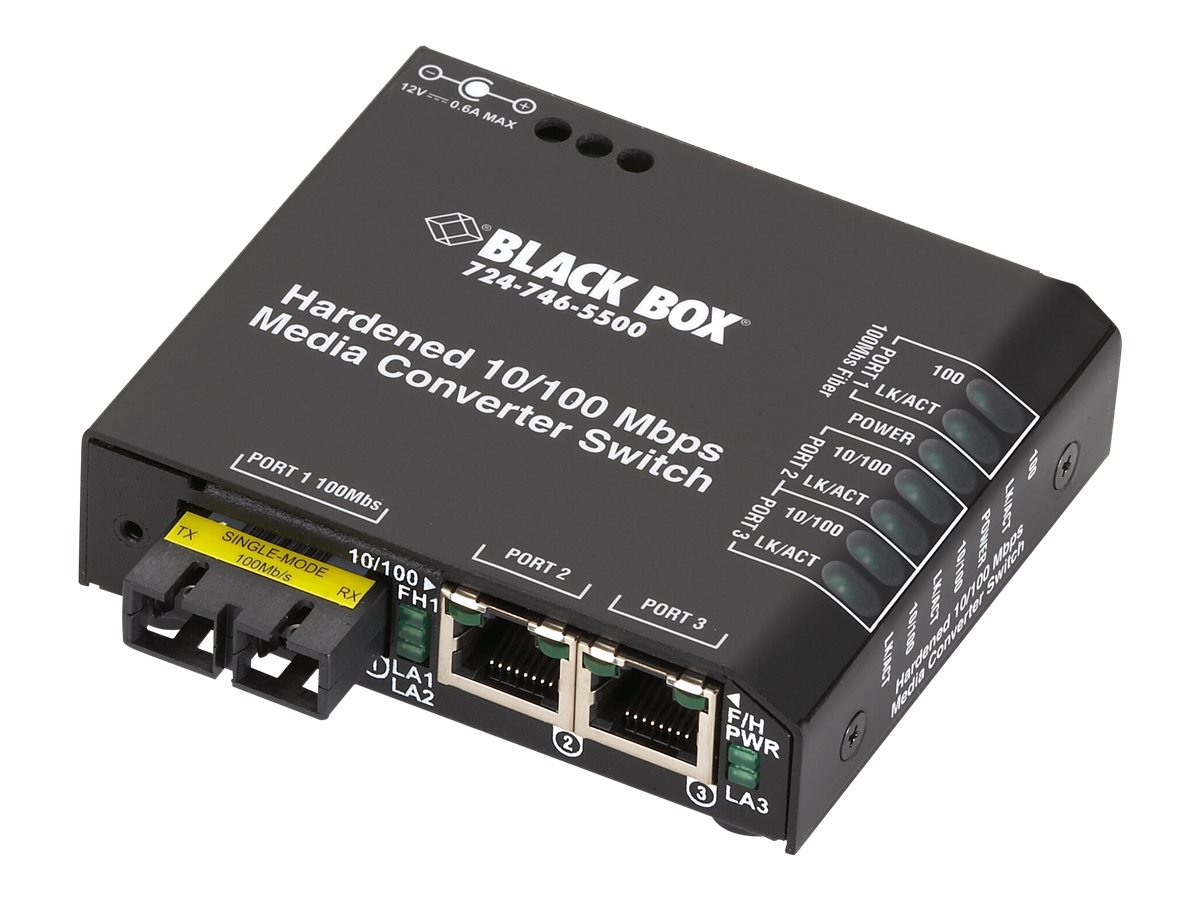 Black Box Hardened Media Converter Switch 100-240-VAC with IEC - fiber media converter - 10Mb LAN, 100Mb LAN