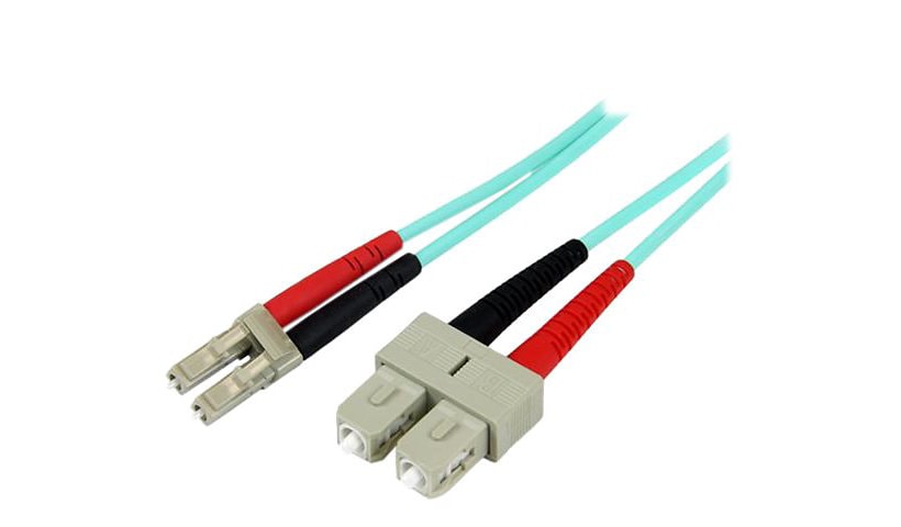 StarTech.com 5m (15ft) LC/UPC to SC/UPC OM3 Multimode Fiber Optic Cable, Full Duplex Zipcord Fiber, 100Gbps, LOMMF, LSZH