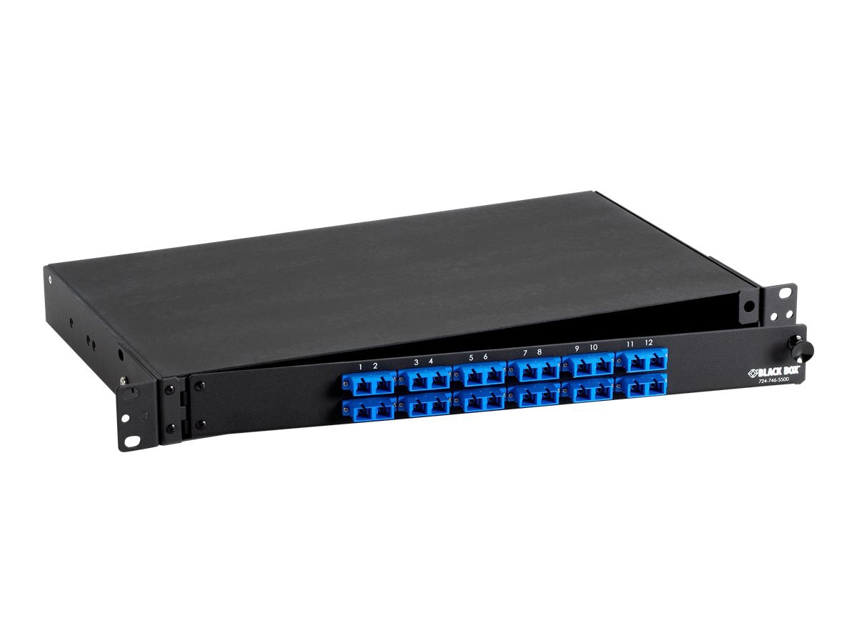 Black Box 1U Fiber Rackmount Patch Panel w/ 12 x SC/SC Duplex, SMF or MMF