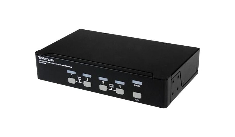 StarTech.com 4 Port DVI + USB KVM Switch with Audio - KVM switch - USB 2.0 Hub - 2 ports - 1 local user - 1U