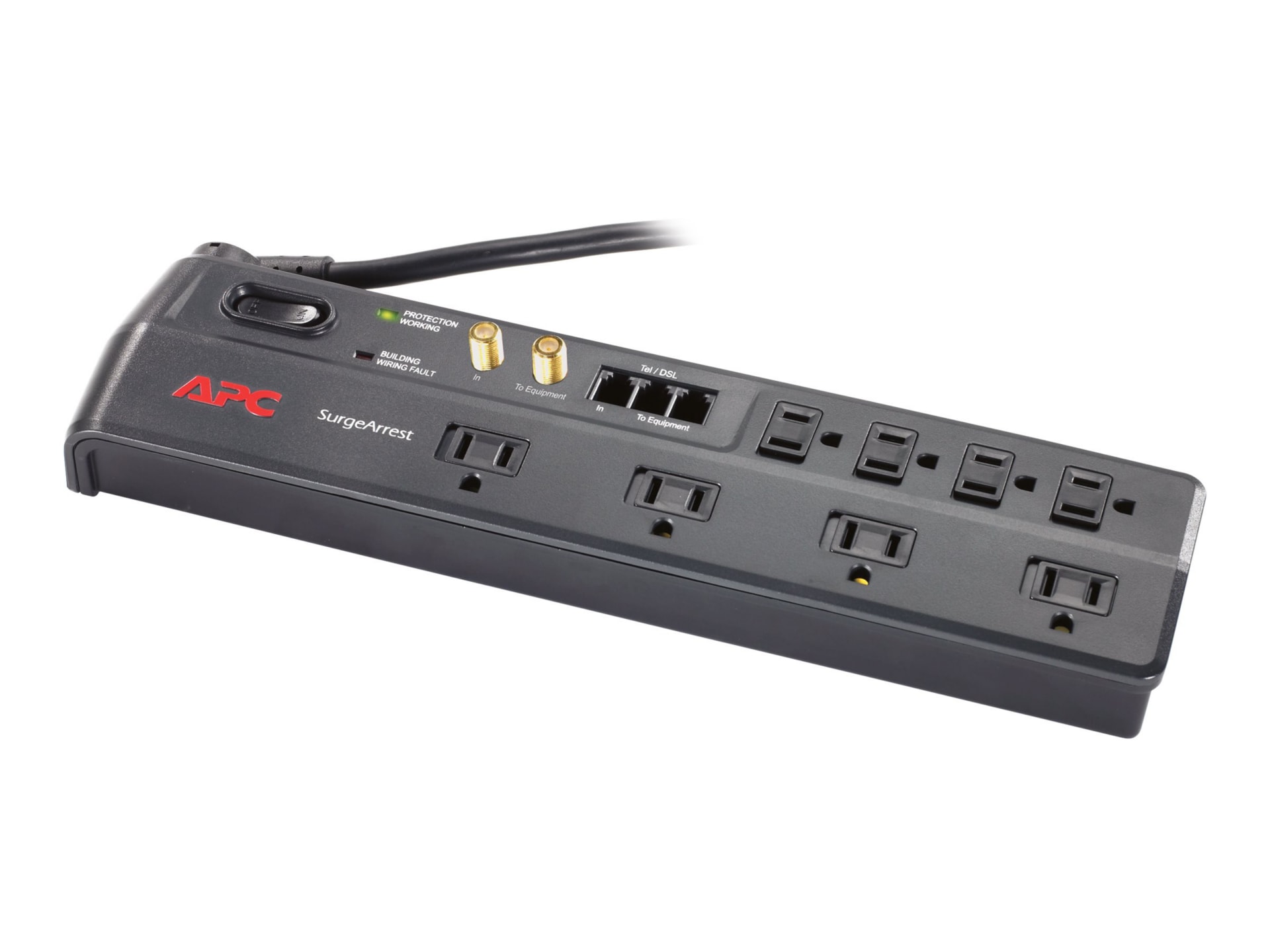 APC 8-Outlet Telephone, Coax Surge Protector, 6ft Cord 2770 Joules, Black