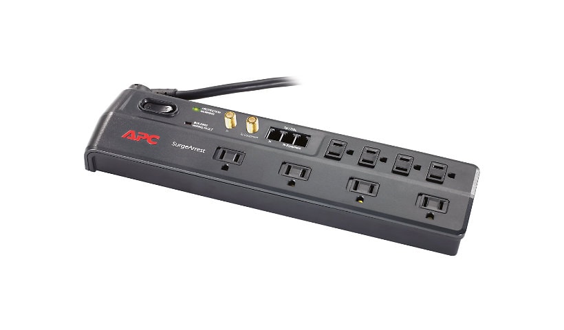 APC 8-Outlet Telephone, Coax Surge Protector, 6ft Cord 2770 Joules, Black