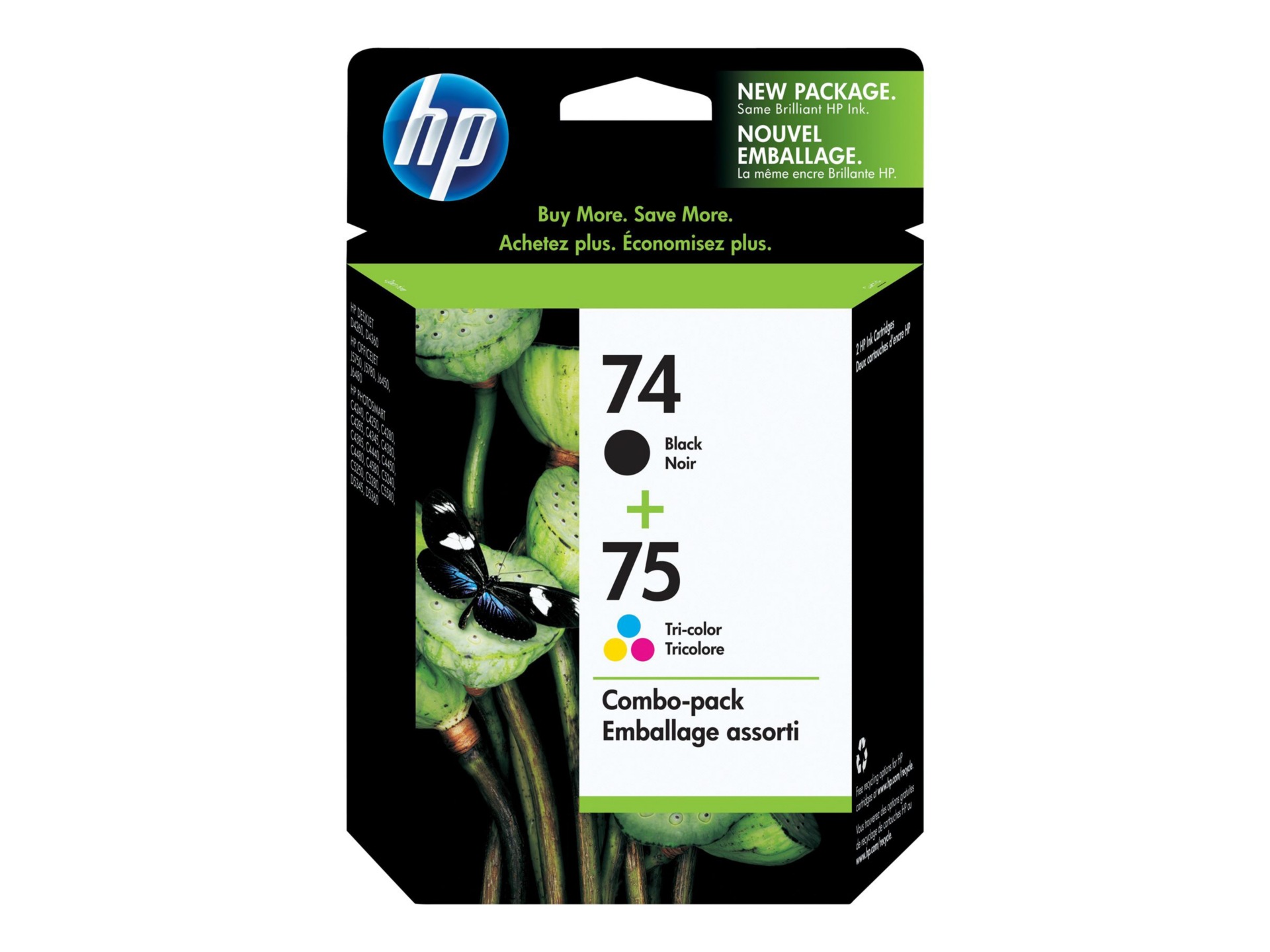 HP 74 (CC659FN) Black/75 Tri-color 2-pack Original Ink Cartridges